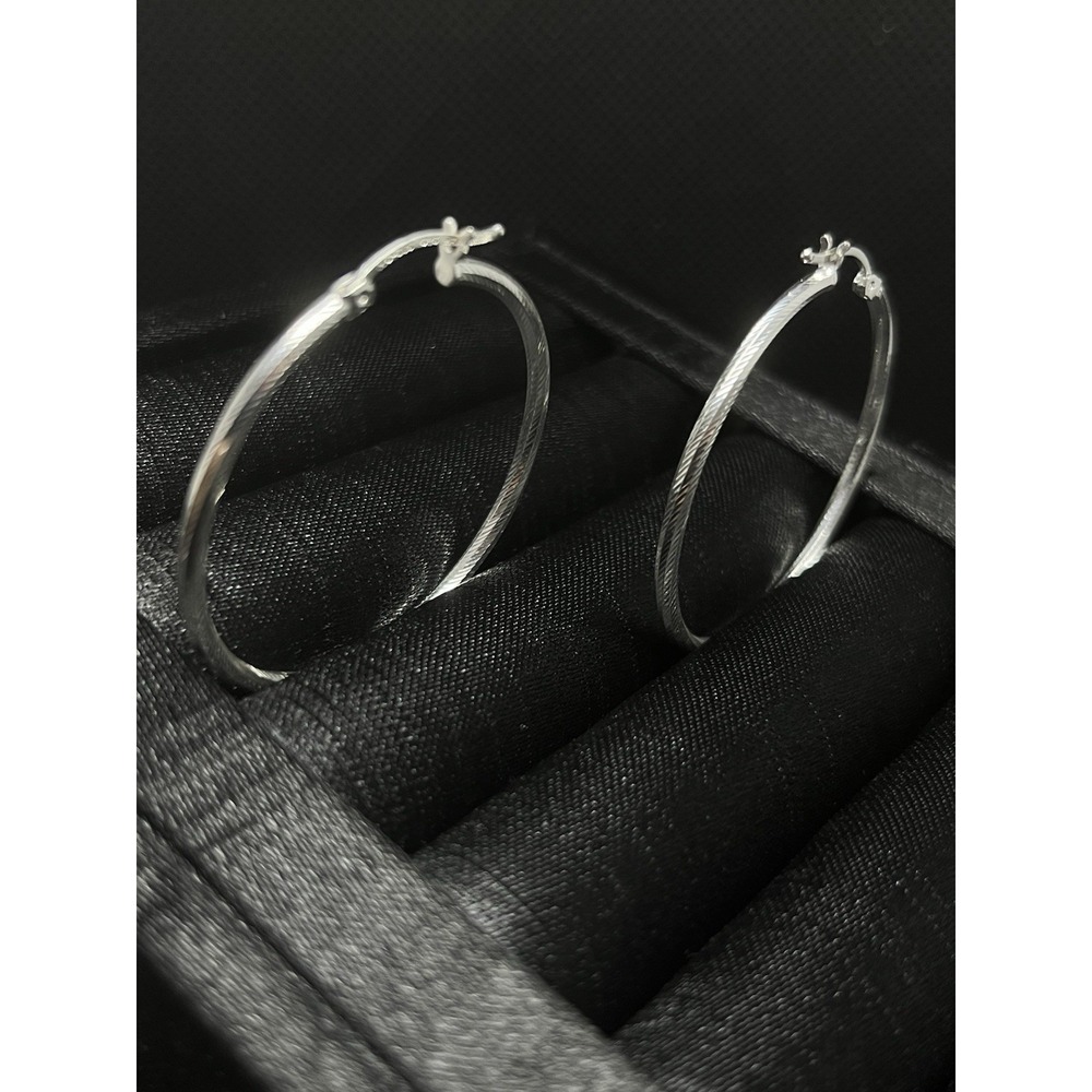 Argollas de Plata 925 con Textura, 925 Sterling Silver Textured Hoop Earrings - Picture 4 of 6